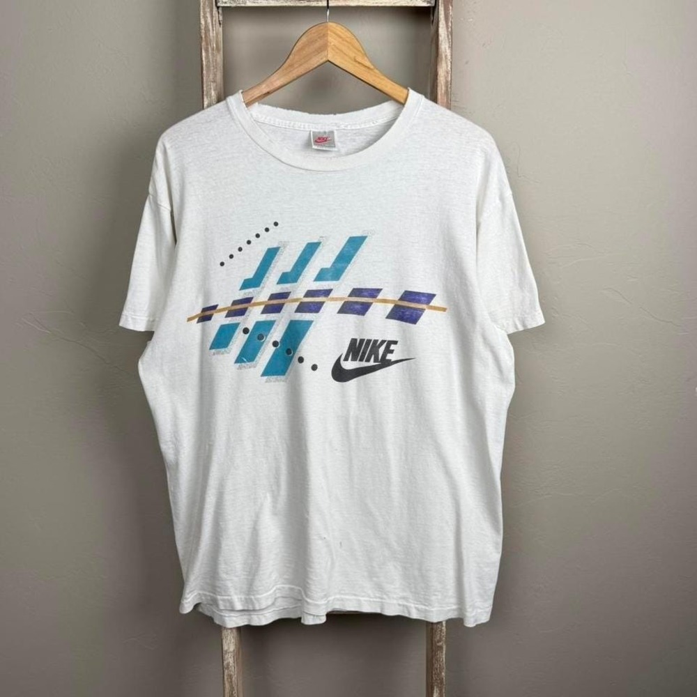 Vintage 90s USA Nike Trashed White Single Stitch T Shirt size Large